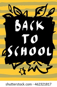 Back To School. Fall Quote. Sale promotion design. Simple modern calligraphic composition. Isolated hand-drawn autumn leaves. Hand lettered poster in retro style. Vector illustration