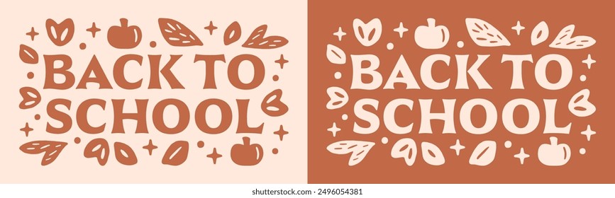 Back to school fall season banner header rectangular card sticker poster printable decor vintage retro witchy academia cottagecore aesthetic natural pumpkins autumn leaves illustration cut file.