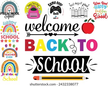 
back to school, first day of school, first day of school vibes, wavy vintage rainbow first day of school bundle, teacher, Back To  Bundle, FIrst Day Of , Teacher Shirt, Welcome 