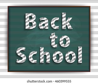 Back to school. The first of September. Musical pattern. The text on the background of the sheet music staff.