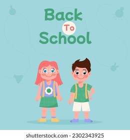 Back to school flat background with children