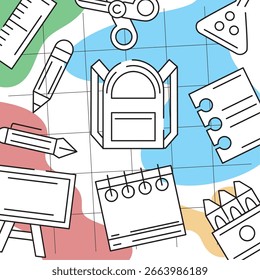 Back To School Flat Cartoon Outline Vector Illustration