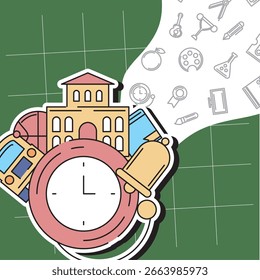 Zurück zur Schule Flat Cartoon Aufkleber Vektorgrafik