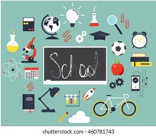 Back to school flat design background, vector illustration