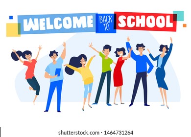 Back to school. Flat design concept of
university, staff education, skill development. Vector illustration for website banner, marketing material, presentation template, online advertising.