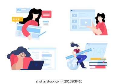 Back to school. Flat design concepts of education, e-learning, school, online courses and training.. Vector illustrations for website banner, marketing material, presentation template, online ads.