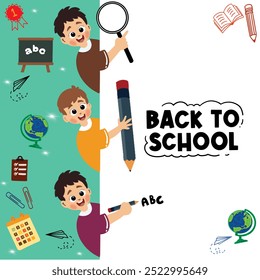 back to school flat design illustration banner and book icon elements