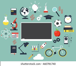 Back to school flat design, text can be added, vector illustration