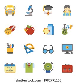 Icono plano de vuelta a la escuela. Iconos planos de Educación y Aprendizaje para la graduación establecen 2 en el fondo blanco.