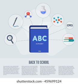 Back to school flat icon set. School sign. Education icon. Knowledge and science icons. 