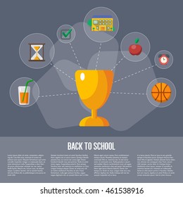 Back to school flat icon set. School sign. Education concept. Knowledge and science icons.