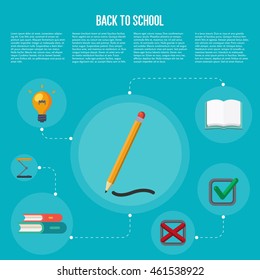 Back to school flat icon set. School sign. Education concept. Knowledge and science icons.