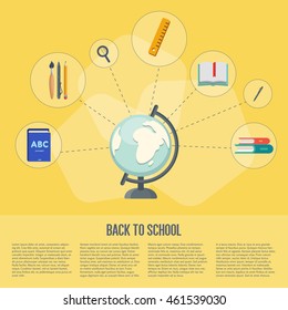 Back to school flat icon set. School sign. 