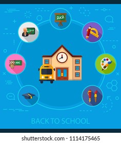 Back to school flat icons concept. Vector illustration. Element template for design.