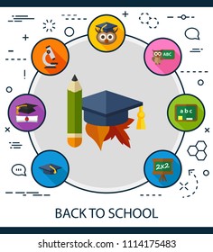 Back to school flat icons concept. Vector illustration. Element template for design.