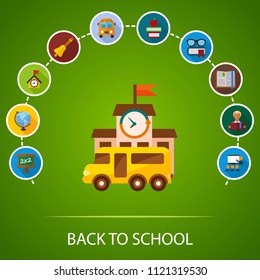 Back to school flat icons concept. Vector illustration. Element template for design.