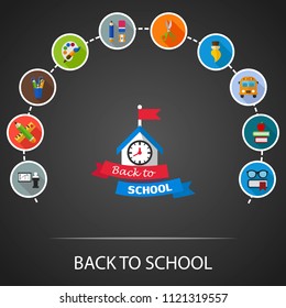 Back to school flat icons concept. Vector illustration. Element template for design.