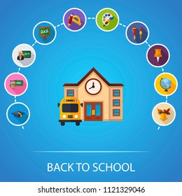 Back to school flat icons concept. Vector illustration. Element template for design.