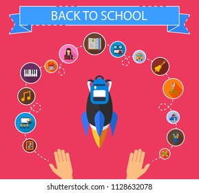Back to school flat icons concept. Vector illustration. Element template for design.