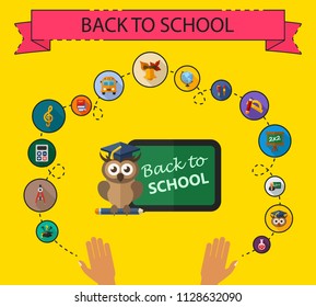 Back to school flat icons concept. Vector illustration. Element template for design.