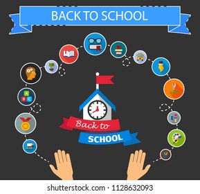 Back to school flat icons concept. Vector illustration. Element template for design.