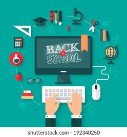 Back to school flat icons design. Vector illustration