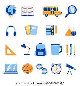 Back to school flat icons set. Education flat symbols.