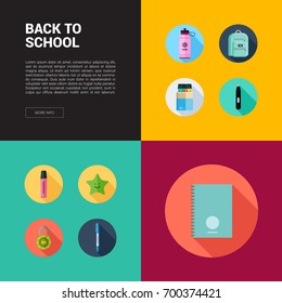 Back to school, flat icons set. Vector logo design.