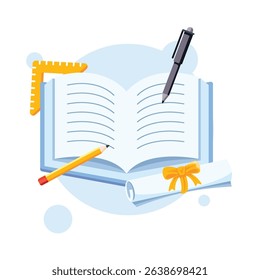 Back to School Flat Illustration with Floating Books and Stationery in Soft Colors