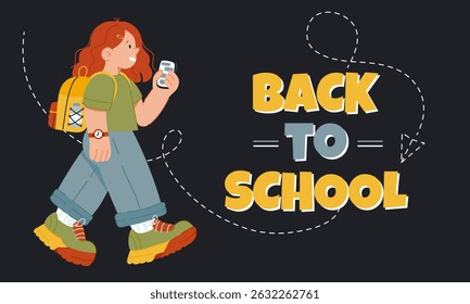 Back to School flat Illustration with Walking Student and Backpack
