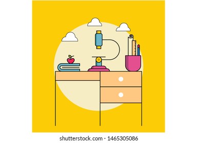 Back to School Flat Line ,Icon School Vector Illustration with School items and Element on Isolated Background.