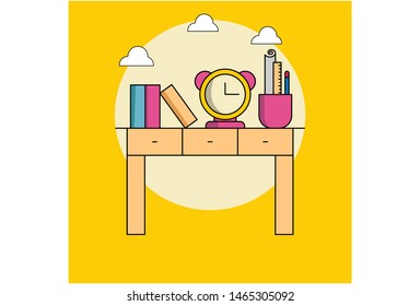 Back to School Flat Line ,Icon School Vector Illustration with School items and Element on Isolated Background.