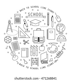 BACK TO SCHOOL FLAT LINE ICONS COLLECTION. 