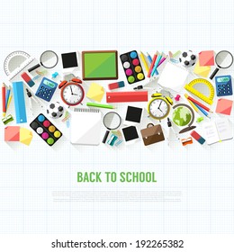 Back to school flat style background created from school supplies