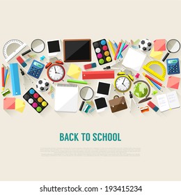 Back to school flat style background created from school supplies