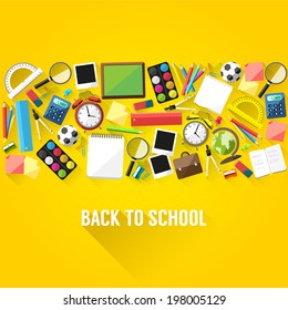 Back to school flat style background created from school supplies