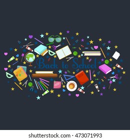 Back to school flat style background created from  supplies