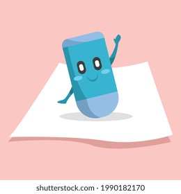 back to school flat vector design. educational item, eraser with cute character.