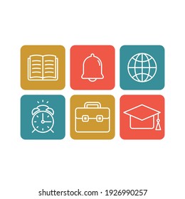 Back to school flat vector icons set. Education flat vector icons set