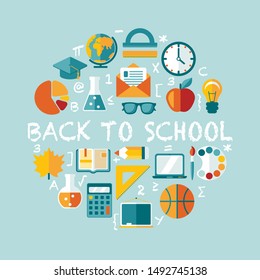 Back to school flat vector illustration, design of banner or poster.