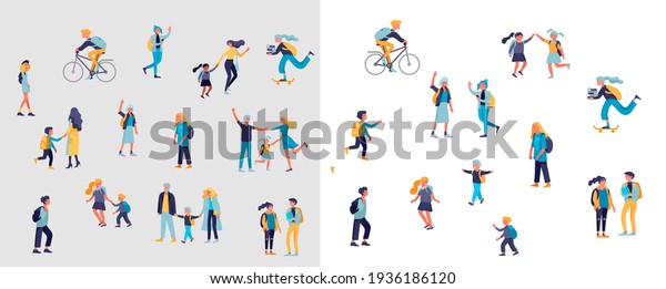 Back to school flat vector illustrations set. Preteen and teenage