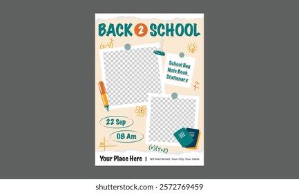 Back To School Flyer. Kids back to school education admission flyer, poster, layout template