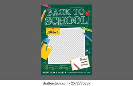 Back To School Flyer. Kids back to school education admission flyer, poster, layout template