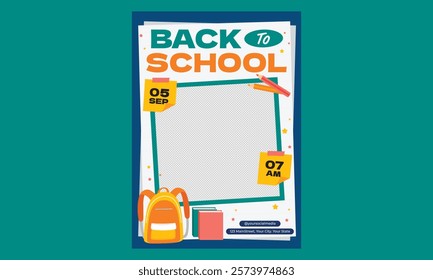 Back To School Flyer. Modern design with school supplies, education stickers, doodle. Back to school, college, study concept. Perfect for web ads, branding, flyer, banner.