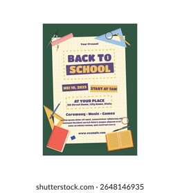 Voltar para a escola folheto cartaz modelo design arte