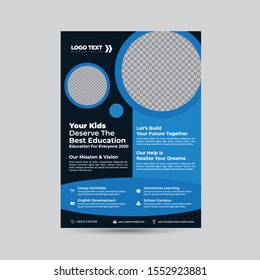 Back to school flyer template with different school objects. 