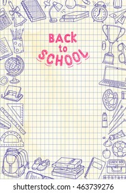 Back to school flyer template with different school objects