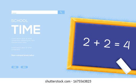 Back to school flyer, web banner, ui header, enter site. Chalkboard Invitation concept background. Edication laiout illustration modern slider page