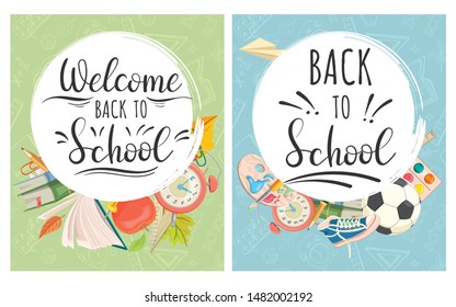 Back to school. Flyers with school supplies
