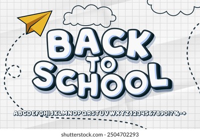 Back to school font. English alphabet and numbers sign. Vector illustration